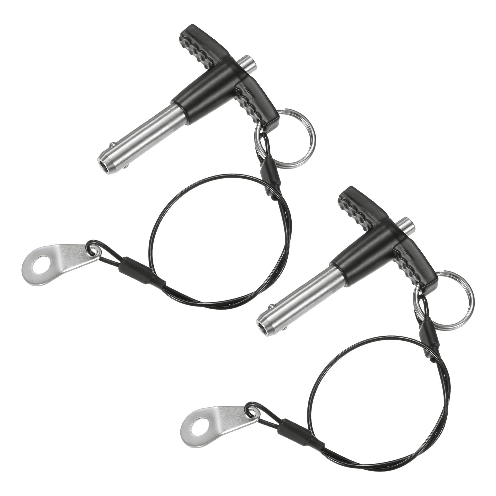 M METERXITY 2-Pack T Handle Lock Pins, 5/16"(8mm) Dia. 25/32"(20mm) Usage Length Push-Button Quick Release Locking Pins W Lanyard Cable for Speaker/Aviation/Gym/Machine [304 Stainless Steel]