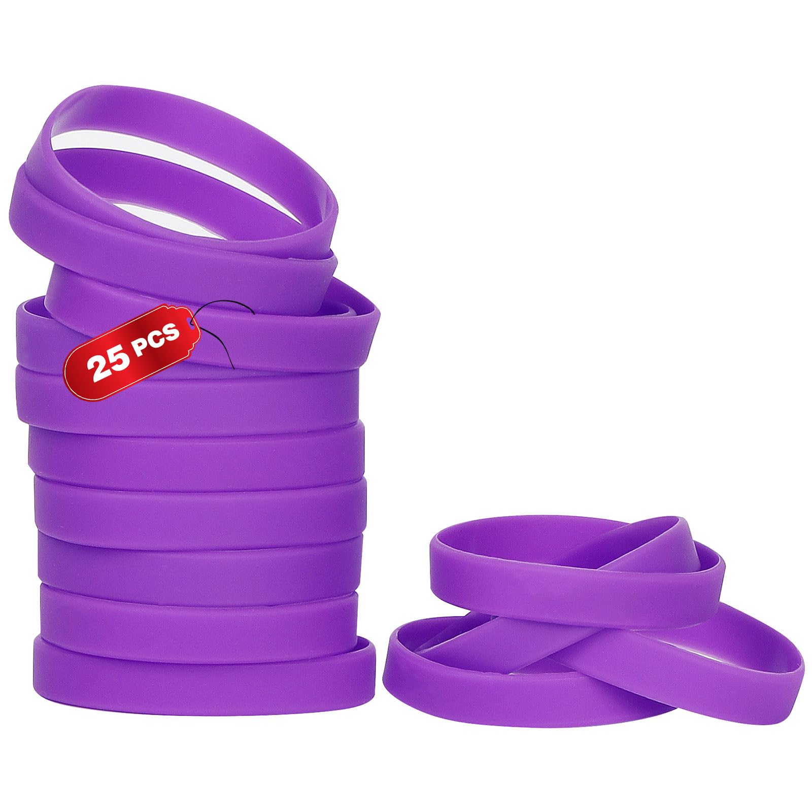 25PCS Silicone Bracelets Wristbands,Blank Rubber Wristbands Elastic Universal Bracelets Rubber Wholesale Bracelet bands bulk for Adults Men Women Purple