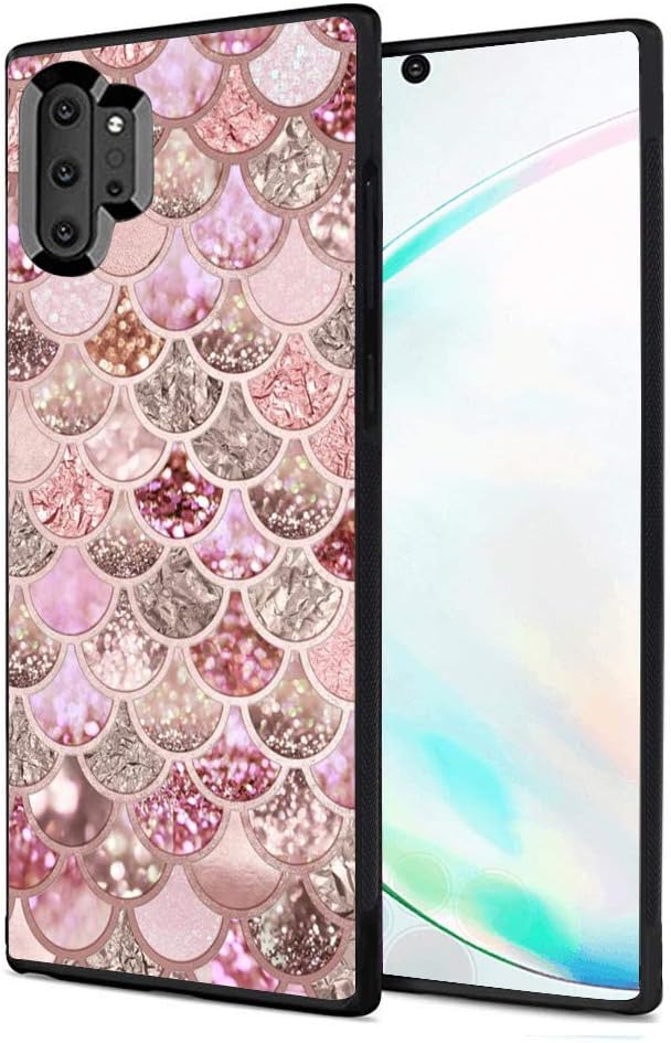 Samsung Galaxy Note 10 Plus Case Pink Mermaid Scales Soft Black TPU Rubber and PC Anti-Slip Grip Cover Case, Shockproof Defend Protective Phone Case for Samsung Galaxy Note 10 Plus