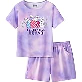 CYCHELRY Tie Dye Bunny Pajamas for Tween Girls Short Sleeve Big Kids PJS Sets Matching Clothes Size 6-16