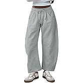 Fisoew Womens Barrel Leg Sweatpant Drawstring Elastic Waisted Wide Leg Pants Casual Active Pants with Pockets