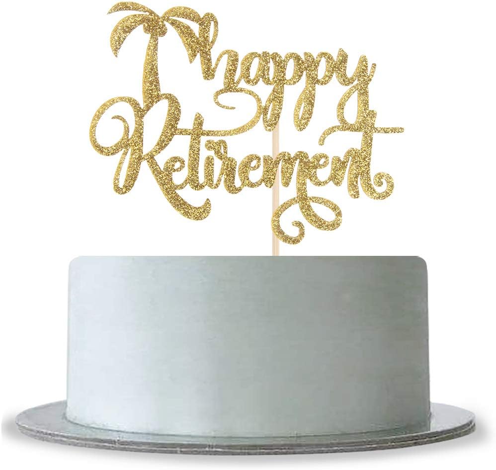 WeBenison Happy Retirement Cake Topper with Tree Gold Glitter