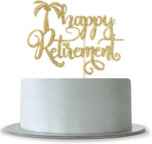 Amazon Com Happy Retirement Cake Topper With Tree Gold Glitter