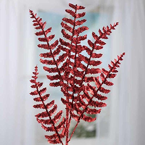 Factory Direct Craft Set of 2 Metallic Sparkling Red Artificial Fern Sprays for Arranging, Crafting and Embellishing