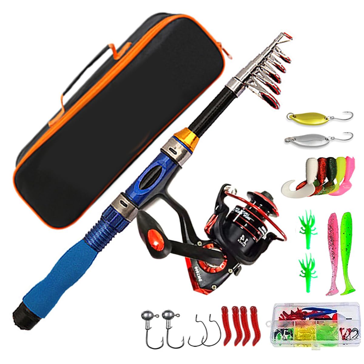 POFET Telescopic Fishing Rod and Spinning Reel Combo Set with Fishing Line, Fishing Lures Kit & Accessories and Carrier Bag for Saltwater Freshwater