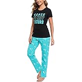 EISHOPEER Women's Cotton Pajama Set Cute Printed Short Sleeve Top & Long Pants Sleepwear Pjs Sets