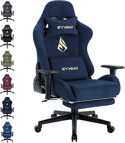 Symino Gaming Chair Navy Blue with Footrest Headrest Lumbar Support Ergonomic