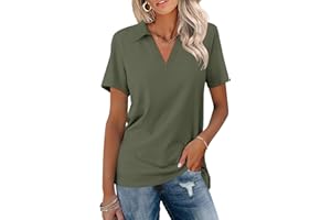 TICTICMISS Women's Polo Shirts Short Sleeve V Neck Summer Tops Business Casual Collared Shirts Loose Tees