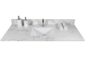 LEGENDSTONE 43" Bathroom Vanity Top, Carrara White Marble Vanity Sink Top with Undermount Ceramic Sink and Back Splash with Single Hole for Bathrom Cabinet (43"x22"(Single Hole))