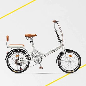 Amazon 折りたたみ自転車 カゴ付 インチ折りたたみ自転車女性のバイクホワイト自転車アーバンコミューターバックはワイヤーバスケット ブラウングリップやシートラック 標準装備 ミニベロ 折り畳み自転車 軽快車 自転車 Guoe Ykgm シティー ファミリーサイクル