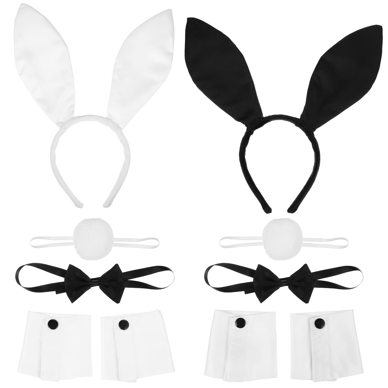 FRCOLOR Halloween Bunny Costume Set Rabbit Ears Headband and Tail Bow Tie Cosplay Accessory for Women Girls Black White