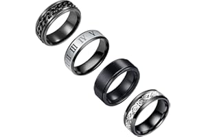 yfstyle 4PCS Plain Band Rings for Men Stainless Steel Rings for Men Wedding Ring Cool Spinner Rings for Men Black Stainless Steel Ring Set Anxiety Ring Fidget Size 6-12