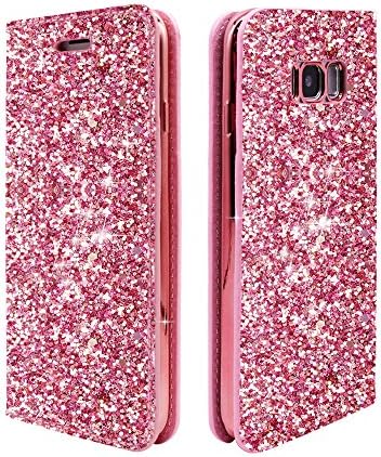 ClarksZone S8 Case Sequins Glitter Wallet Case with [Card Slots] [Stand Feature] Protective PU Leather Cover + Soft TPU Shock Absorption Inner Case for Samsung Galaxy S8