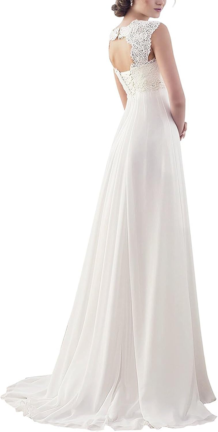 Women's Sleeveless Lace Chiffon Evening Wedding Dresses Bridal Gowns: Clothing