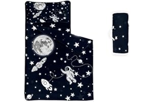 Datura home Space Nap Mat - Space Ship Galaxy Sleeping Bag with Removable Pillow - Daycare and Sleepovers Preschool Kindergarten Bedding Set for Kids Toddler Boys Girls