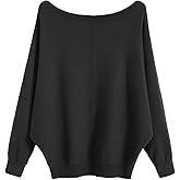 GABERLY Boat Neck Batwing Sleeves Dolman Knitted Sweaters and Pullovers Tops for Women