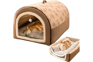 SHAPEAZY Dog Bed House,2 Ways to Use,Indoor Pet House for Cats and Small Dogs with Fluffy Mat,Removable and Washable Cover,Splash-Proof House and Non-Slip Bottom (L, Brown)