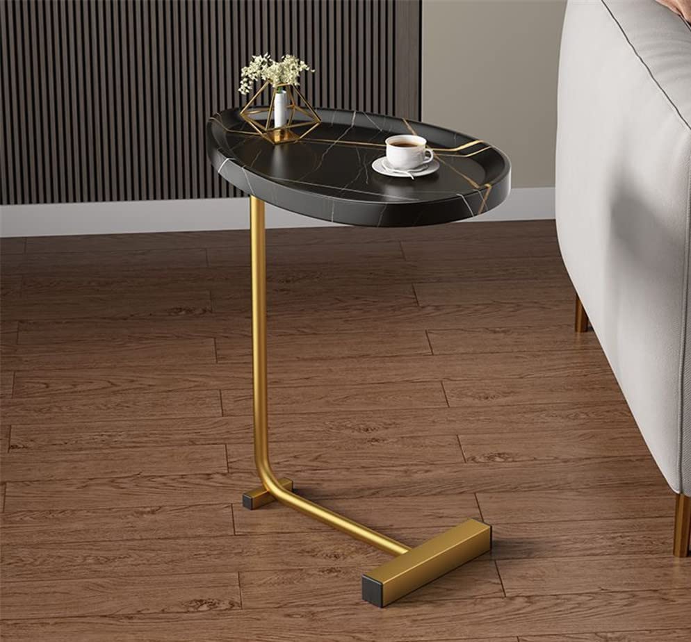 Photo 1 of WANLIAN Small Side Table,23inch C Shaped End Table for Sofa and Bed, TV Tray Table with Metal Frame for Couch, Living Room, Bedroom (Black+Gold)