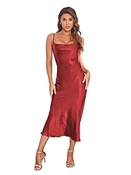 Women's Spaghetti Strap Midi Satin Silk Dresses