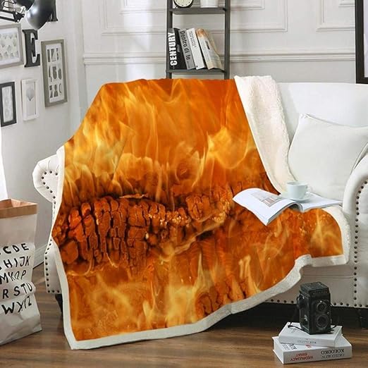 Red Fire Blanket Sherpa Fleece Throw Blanket Orange Blanket Soft Warm Plush Blanket Cozy Bed