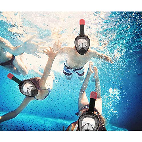 YSBER Snorkel Mask - Original Full Face Snorkeling and Diving Mask with 180° Panoramic Viewing - Detachable Camera Mount, Free Breathing, Anti-Fog and Anti-Leak (Black, S/M)