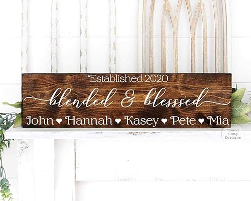 Amazon Com Blended And Blessed Family Sign Gift For Blended Family Housewarming Gifts 20 X 6 Wood Sign Personalized With Your Names Handmade