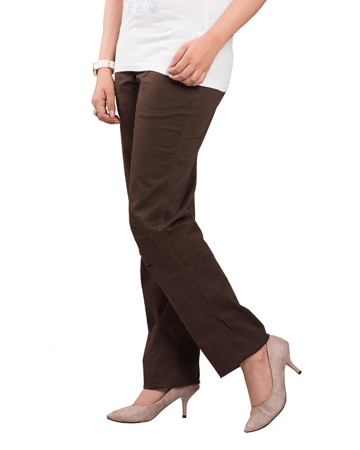 begonia women brown stretch cotton spandex twill pants