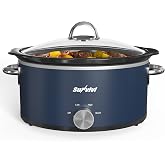 Sunvivi 3 Quart Slow Cooker &amp; Mini Food Warmer with 3 Heating Settings, Removable Ceramic Pot, Dishwasher Safe Glass Lid, Stainless Steel, Blue