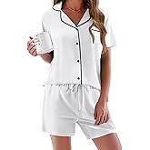 Ekouaer Pajamas Set for Women Short Sleeve Sleepwear Button Down Pjs Soft 2 Piece Lounge Sets XS-XXXL