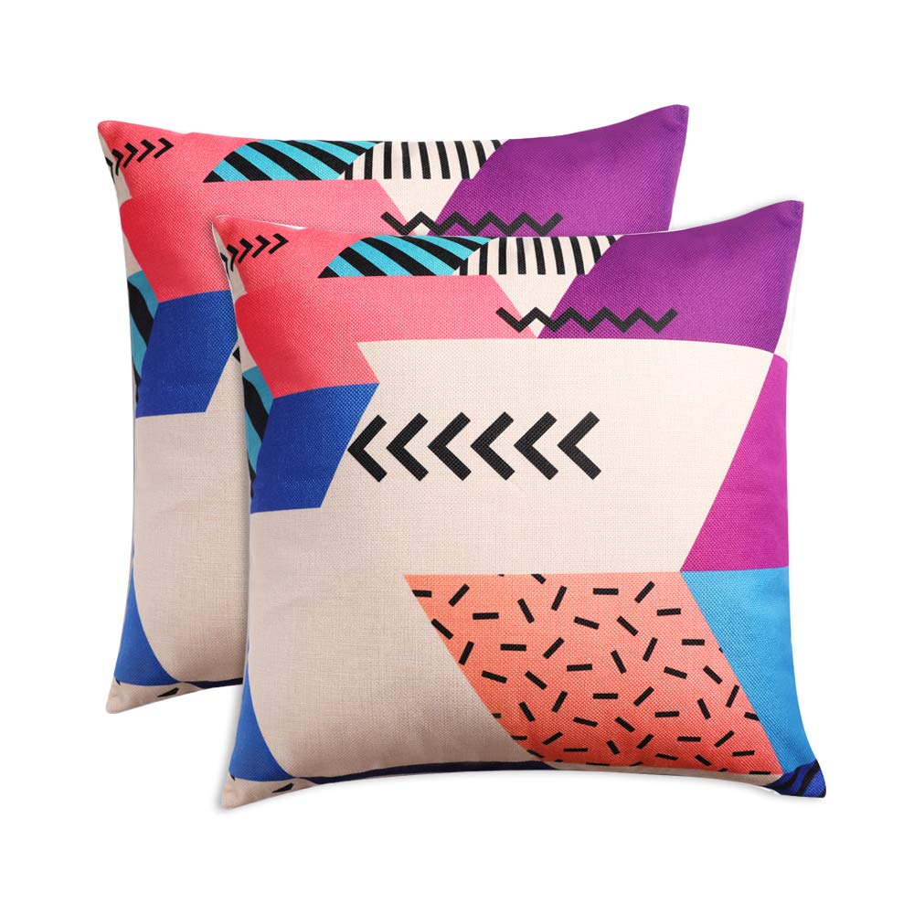 ModeHome Cushion Cover Geometry Style Pillow Case 100% Cotton Linen 18 18 inch Square Throw Pillow Case Home Decorative for Couch Sofa or Bed