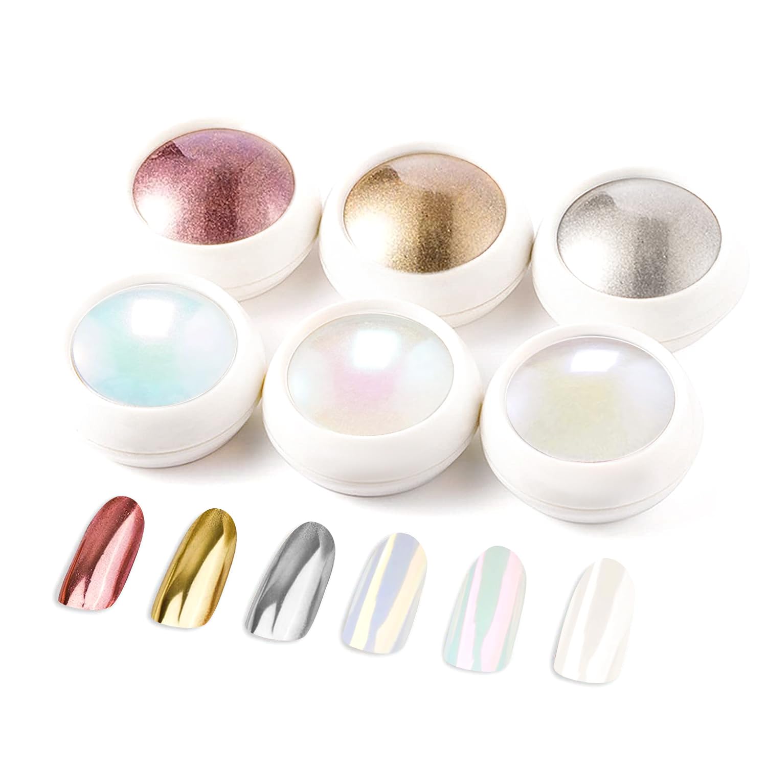 Photo 1 of ?NO.1 Metallic Mirror Effect?Gold Chrome Nail Powder LEDSUUEI - Holographic Aurora Iridescent Pearlescent Gold Chrome White Pearl Chrome Nail Powder for Nails Salon DIY