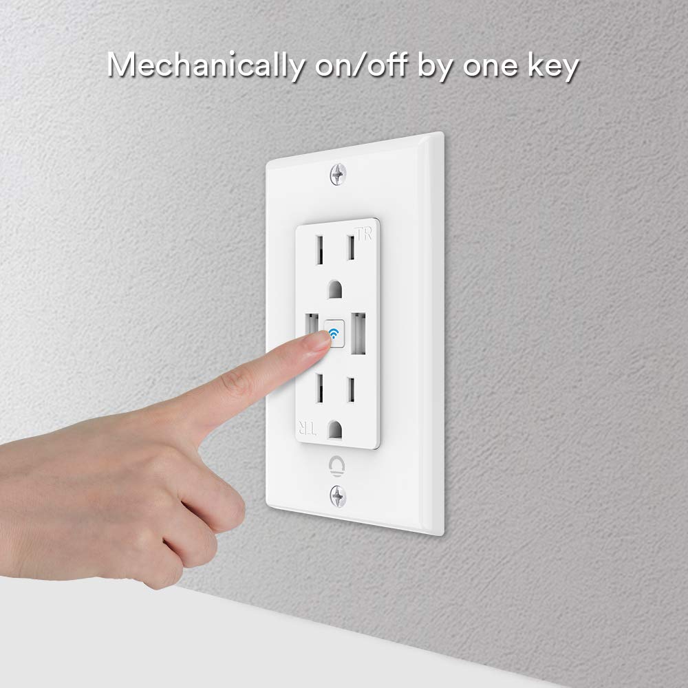 Lumary Smart WiFi In-Wall Outlet 15 Amp Tamper Resistant Split Duplex Receptacle - 2 Plugs and 2 USB Ports, Compatible with Alexa, Google Home, and IFTTT(No Hub required)