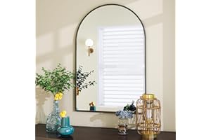 VooBang Arched Wall Mirror, 16x24 inch Arch Bathroom Mirror, Wall Mounted Vanity Mirror with Arch Metal Frame, Modern Bathroom Vanity Mirror for Bedroom, Living Room, Hanging or Leaning, Black