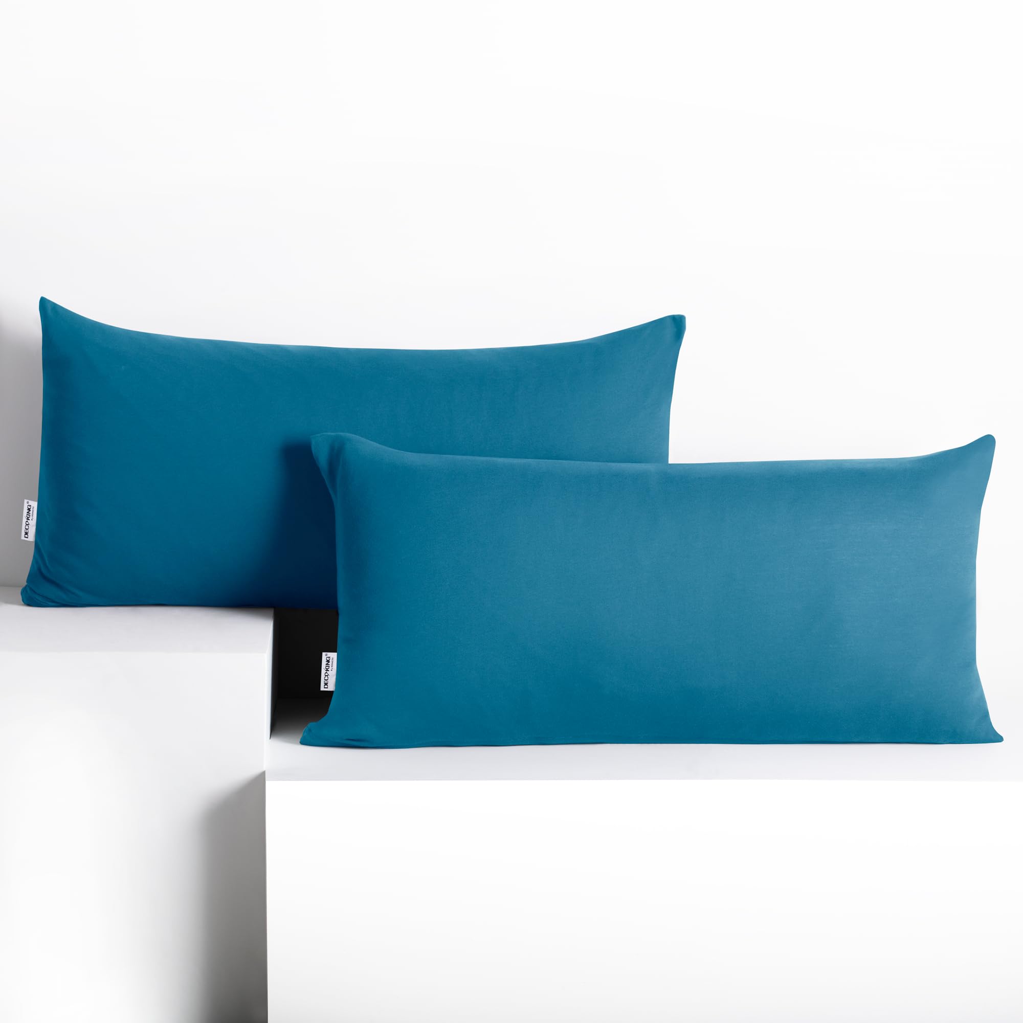 DecoKing 2 Pillowcases 40 x 80 cm Jersey 100% Combed Cotton Zip Blue Amber