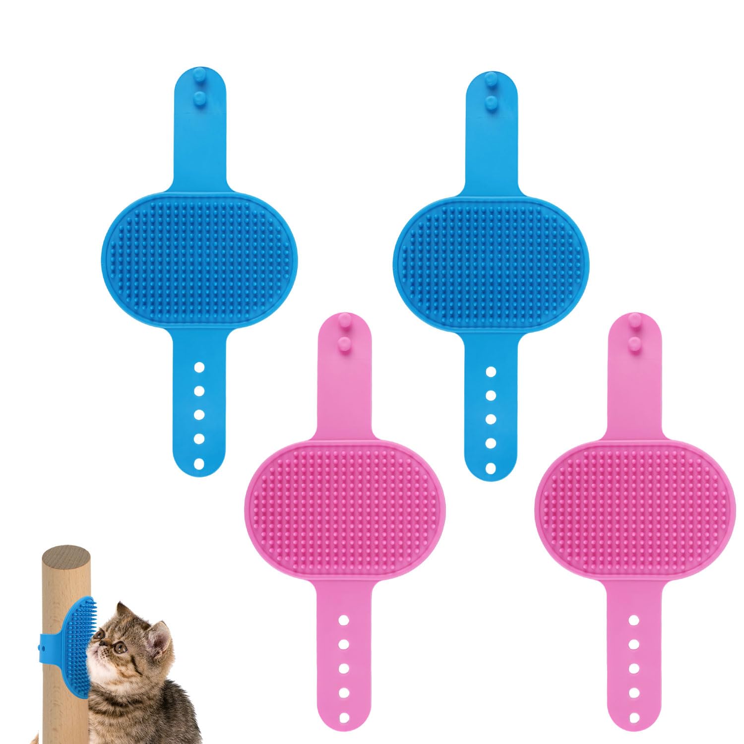 Photo 1 of 4pcs Cat Self Grooming Brush, TPR Cat Face Scratcher Adjustable Pet Hair Massage Combs Artifact for Climbing Frames & Table Legs, Short/Long Hair Cats & Kittens Interactive Toy (Pink, Blue)