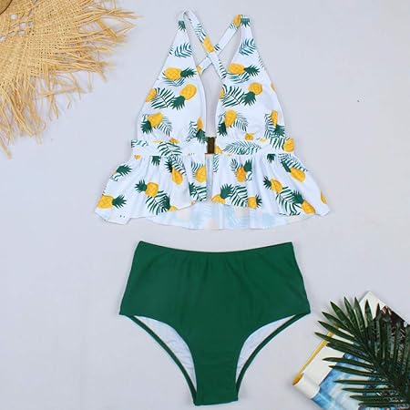 Bikini Gedruckte Geteilte Badeanzug mit hoher Taille und Rüschen im