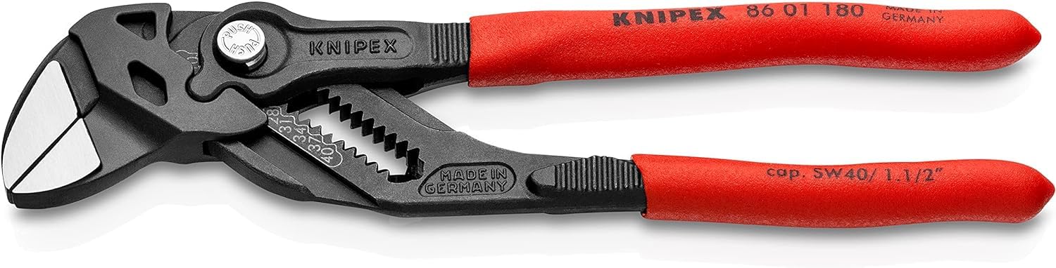KNIPEX 86 01 180 SB Pliers Wrench Pliers and a Wrench in a Single Tool Plastic Coated Black atramentized 180 mm