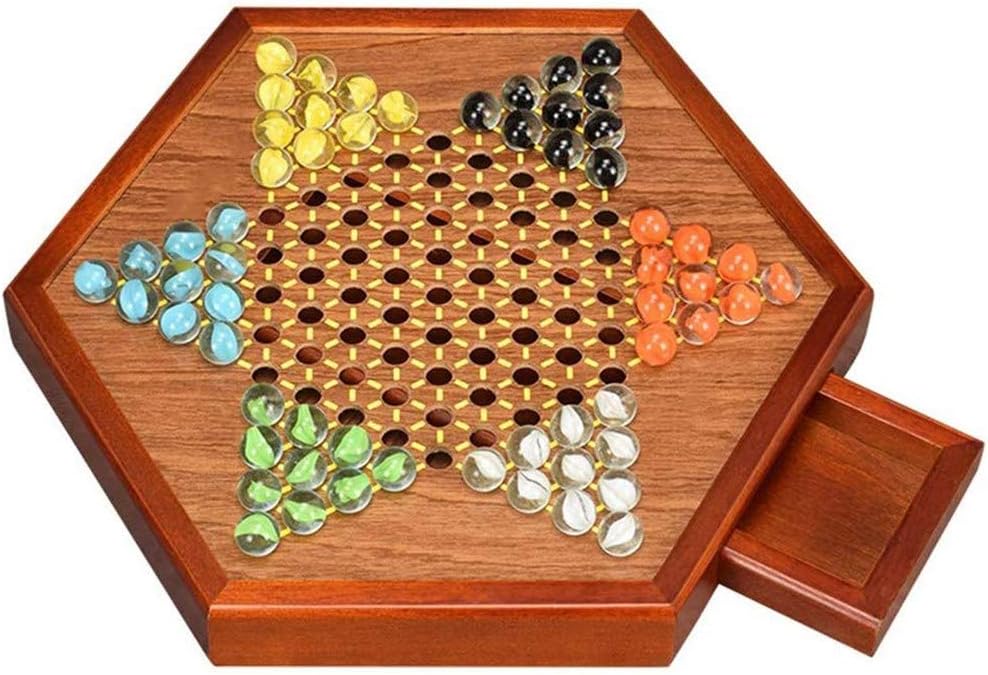wooden board game with marbles