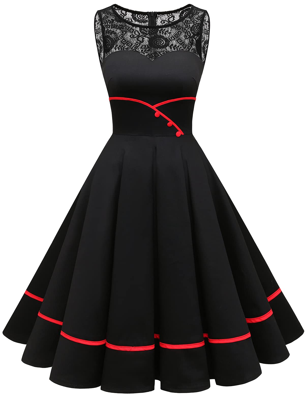 Photo 1 of Bbonlinedress 50s Vintage Cocktail Semi Formal Floral Lace Retro Rockabilly Pin up Prom Tea Party Gothic Halloween Swing Dress Black XL