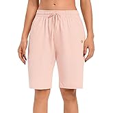 LUCKYCATCUS Women's Bermuda Shorts Jersey Shorts with Pockets Yoga Walking Athletic Long Shorts for Women Knee Length