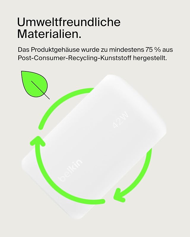 BoostCharge 42 W USB-Ladegerät, USB-C + USB-A, Schnellladen für iPhone, Galaxy, iPad, AirPods, Weiß