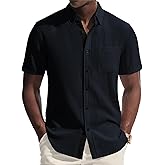 PJ PAUL JONES Mens Button Down Shirt Linen Short Sleeve Dress Shirts for Men Beach Summer Wedding Untucked Shirt