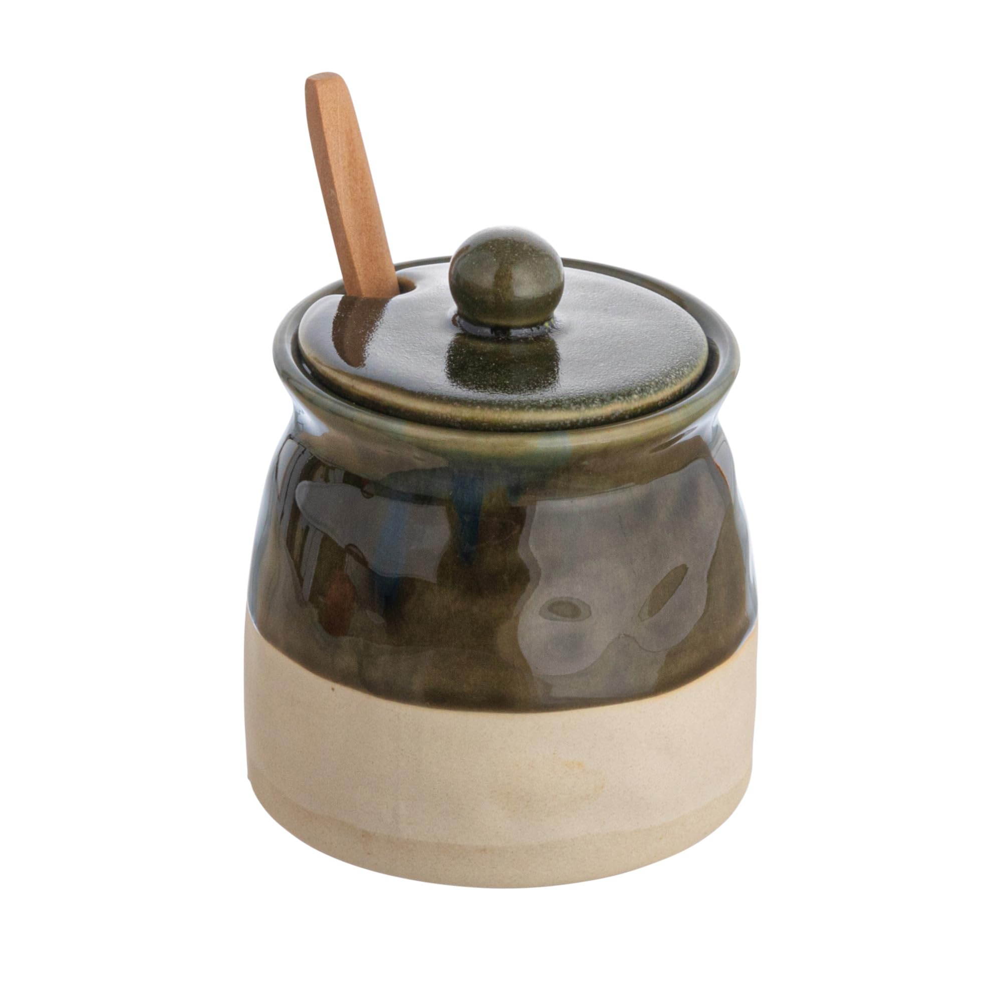 Photo 1 of Creative Co-Op Black Stoneware Sugar Pot with Lid and Wood Spoon