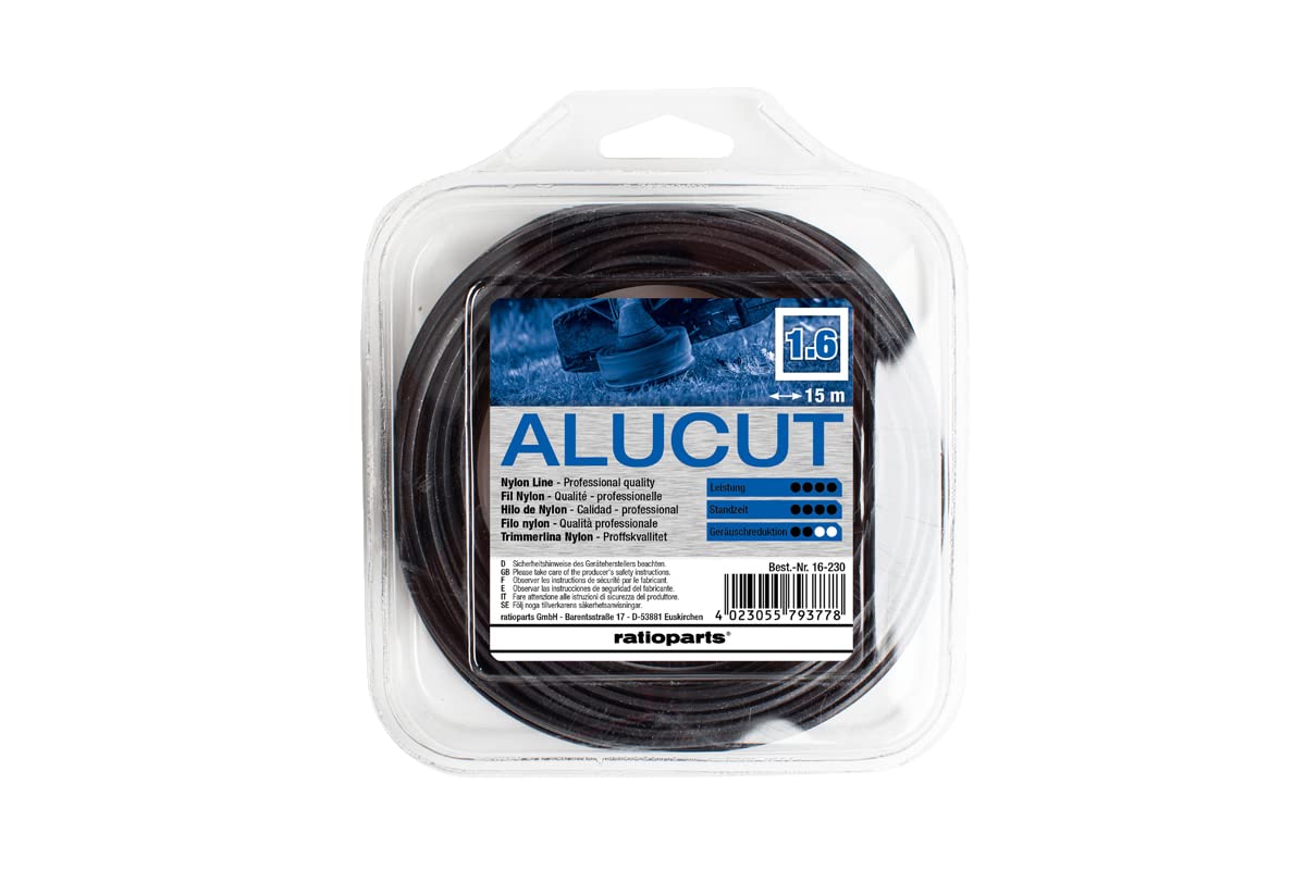 Ratioparts 016,230 Nylon Thread 1.6 mm Alu-Cut 15 m Trimmer Line 4-Point Line Black