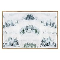 SIGNWIN Framed Canvas Print Wall Art Forest Covered in Mist and Fog Geometric Line Illustrations Modern Art Mid-Century Modern Colorful Warm for Living Room, Bedroom, Office - 16