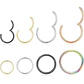 jagosen 8Pcs 18G Nose Rings Hoops Set Surgical Stainless Steel Nose Piercing Jewelry for Women Men Hinged Clicker Hypoallergenic Septum Nose Lip Rings 6mm 8mm 10mm 12mm