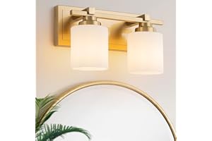 BrkNit 2 Light Modern Bathroom Light Fixtures Over Mirror, Brass Finish Vanity Lights for Bathroom Wall Sconces with Milky Wh