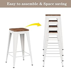 SHINEBOOM Barstools Set of 4 White Metal Bar Stools