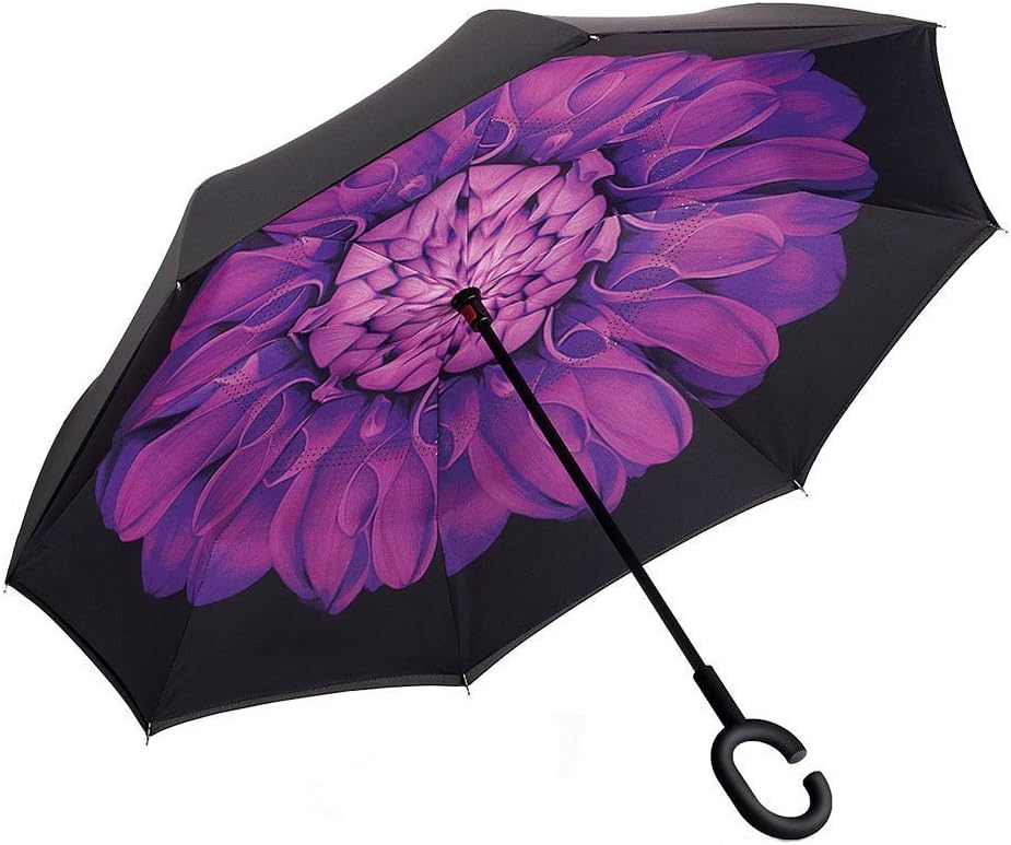 AWEOODS Inverted Umbrella Windproof Reverse Folding Double Layer Travel Umbrella with C Shape Handle