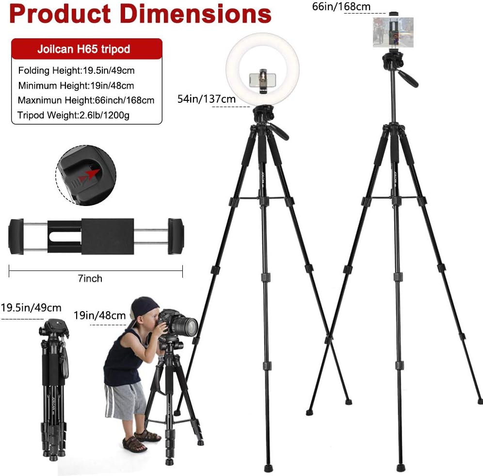 JOILCAN 65”Camera Tripod for Canon Nikon Lightweight Aluminum Travel DSLR Camera Stand 11 lbs Load with Universal Phone/Tablet Mount, 2PC Quick Plates（Black） : Camera & Photo
